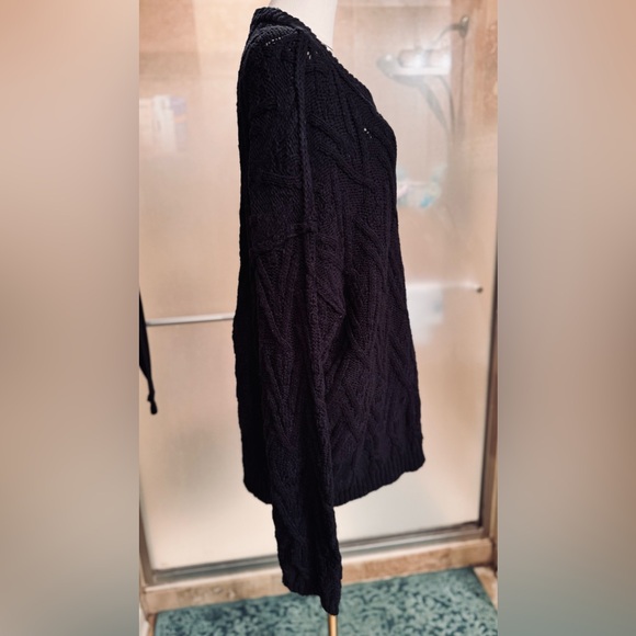 FREE PEOPLE Isla Cable Stitch Tunic Black Chunky Sweater Loose Fit Oversized Top - Picture 9 of 17